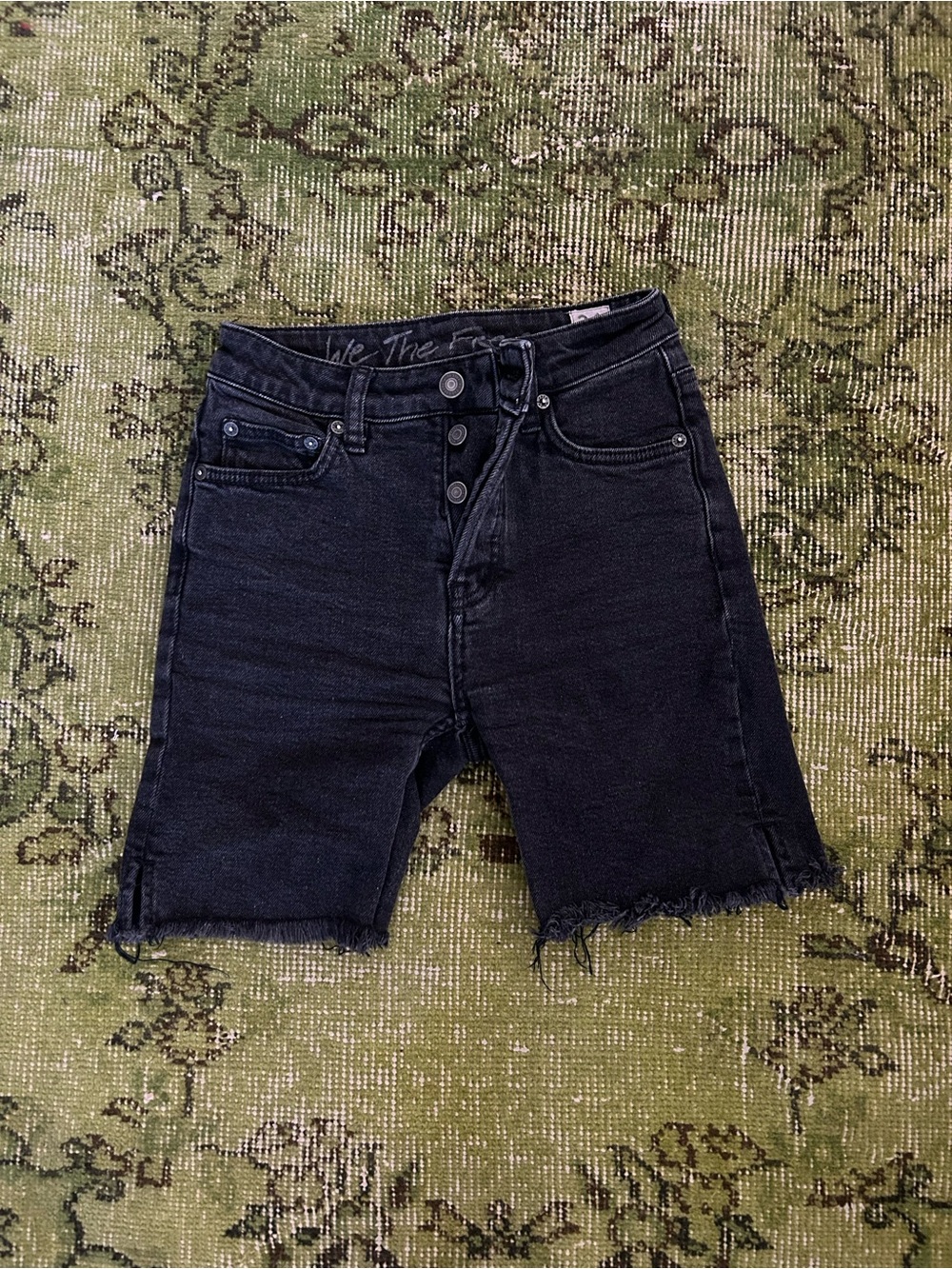 We The Free Black High-Rise Frayed Denim Shorts